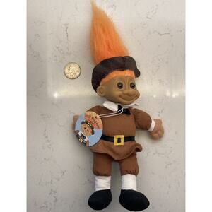 Vintage Russ Troll Pilgrim Thanksgiving Soft Body Large 8" Orange Hair With Tag